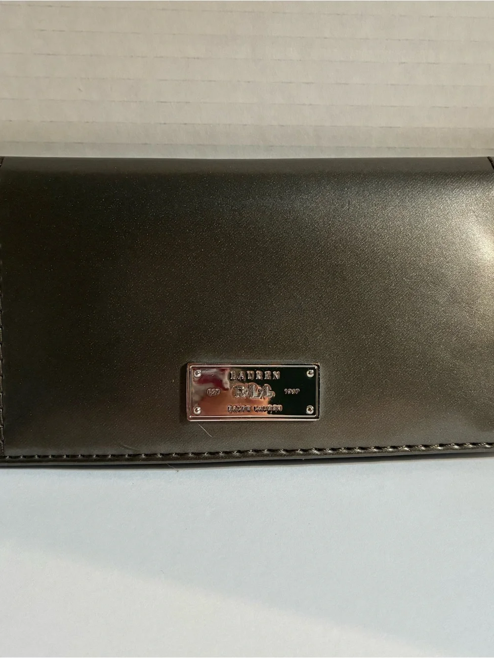 Lauren Ralph Lauren Silver Leather Continental Wallet with Logo Plate